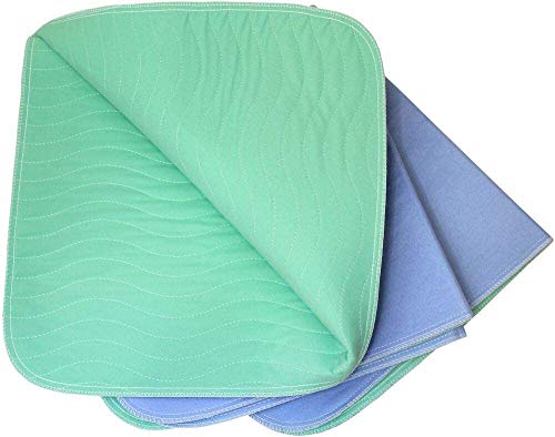 Healthline Reusable Underpads, Washable Reusable Incontinence Bed Underpads  for Adults, Kids, Pets  Wheelchairs Pad Cover, Waterproof Chair Protector  Pads, Small Bed Pad, 18'' X 18'', Green, 3/Pack 