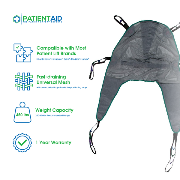 Universal Mesh Bath Patient Lift Sling with Head Support